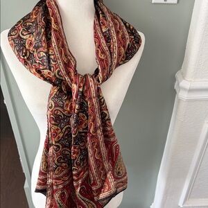 Elegant Paisley Silk Scarf in Red and Black, 64/20 inches Comes